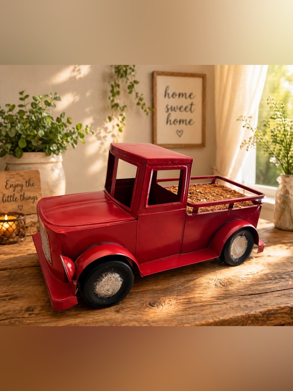 Vintage-Style Red Metal Truck Planter 🚗
